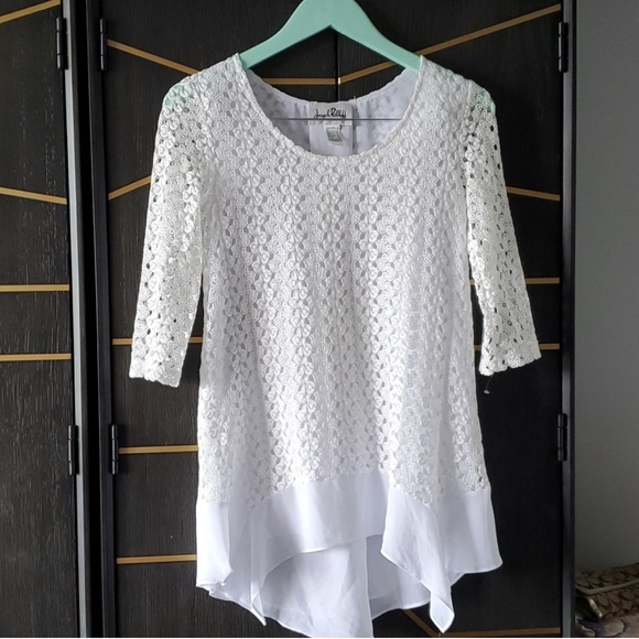 NWOT Joseph Ribkoff White Lace Crewneck 3/4 Sleeve Blouse size 2 - Picture 1 of 4